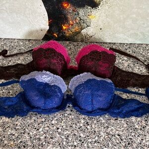 34C Victoria's Secret Lace Bra Set of 2 - Blue and light blue, Pink and Brown